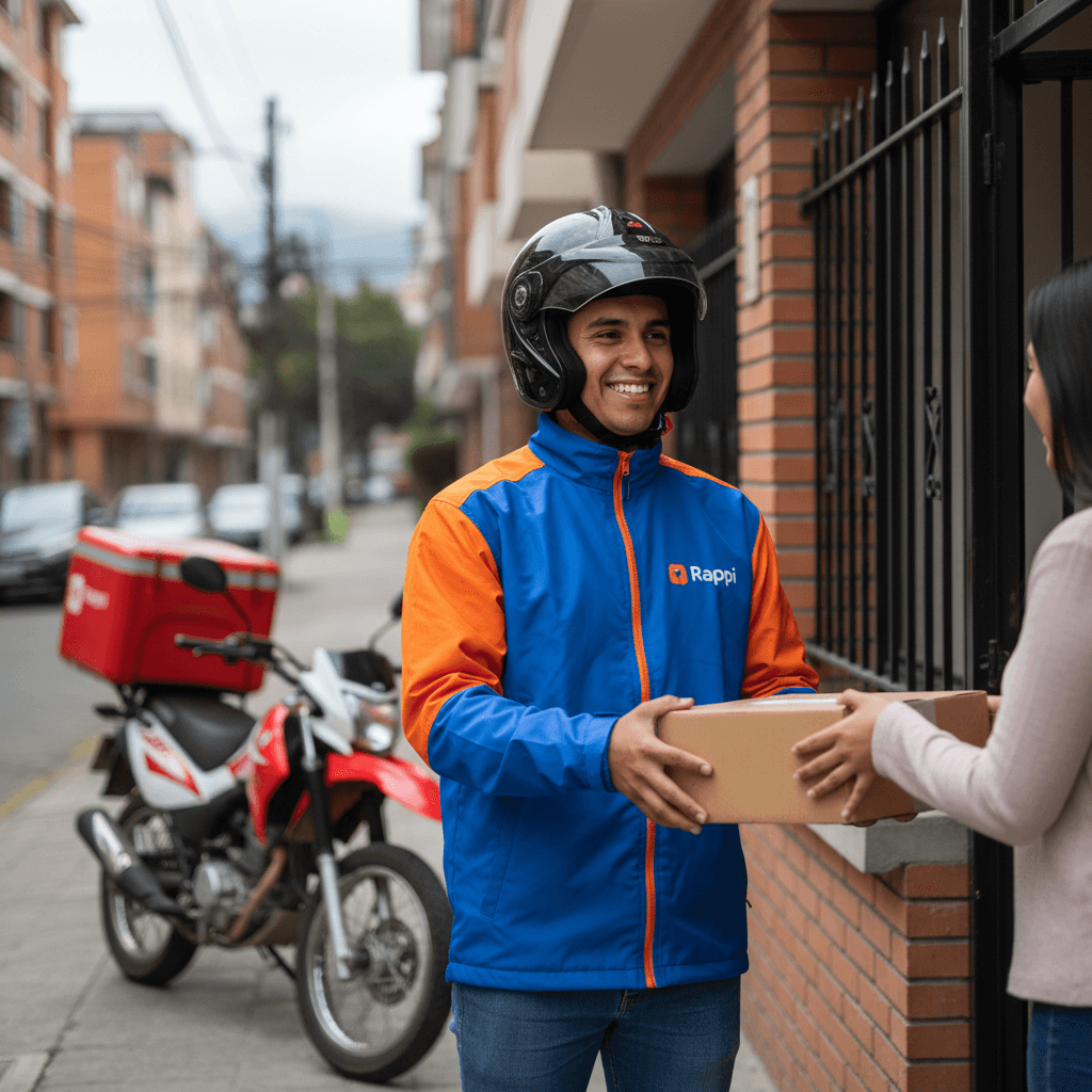 Domiciliario con moto entregando pedido